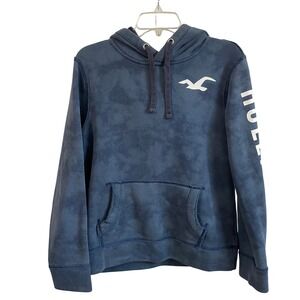 Hollister Hoodie Womens XS Blue Tie Dye‎ Graphic Logo Pullover Sweatshirt Y2K